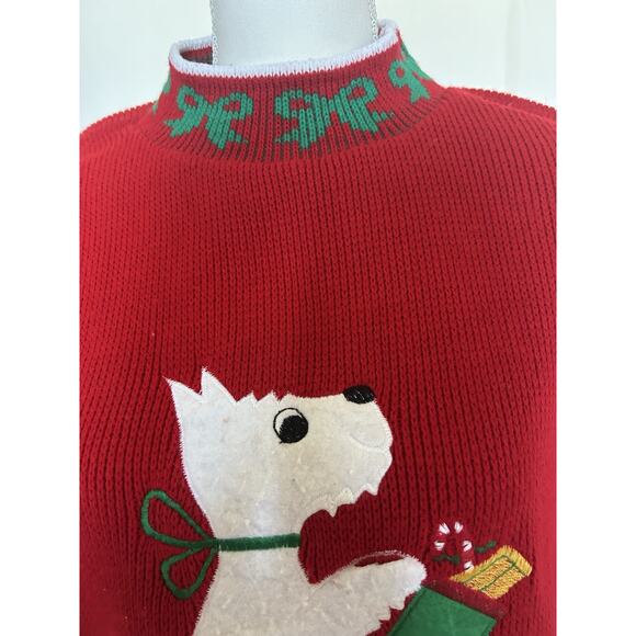 Ugly Christmas Sweater Scottie Dog Sz L Red Chunky Fishserman Holiday - Picture 2 of 8